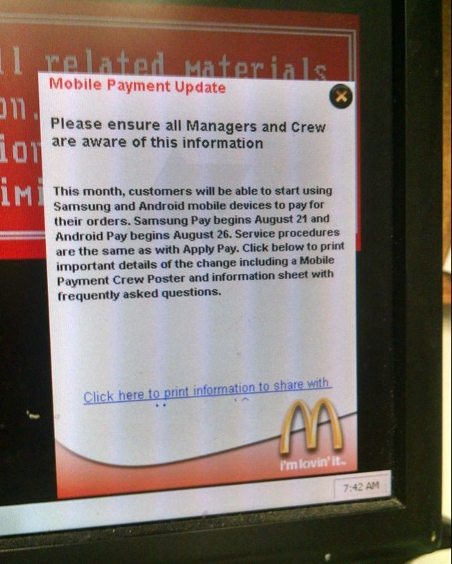 Fotografía - [Rumor: fritadas con eso] Aviso Interna en McDonalds Reclamaciones Android de pago es el lanzamiento de 26 de agosto, así que quizás es